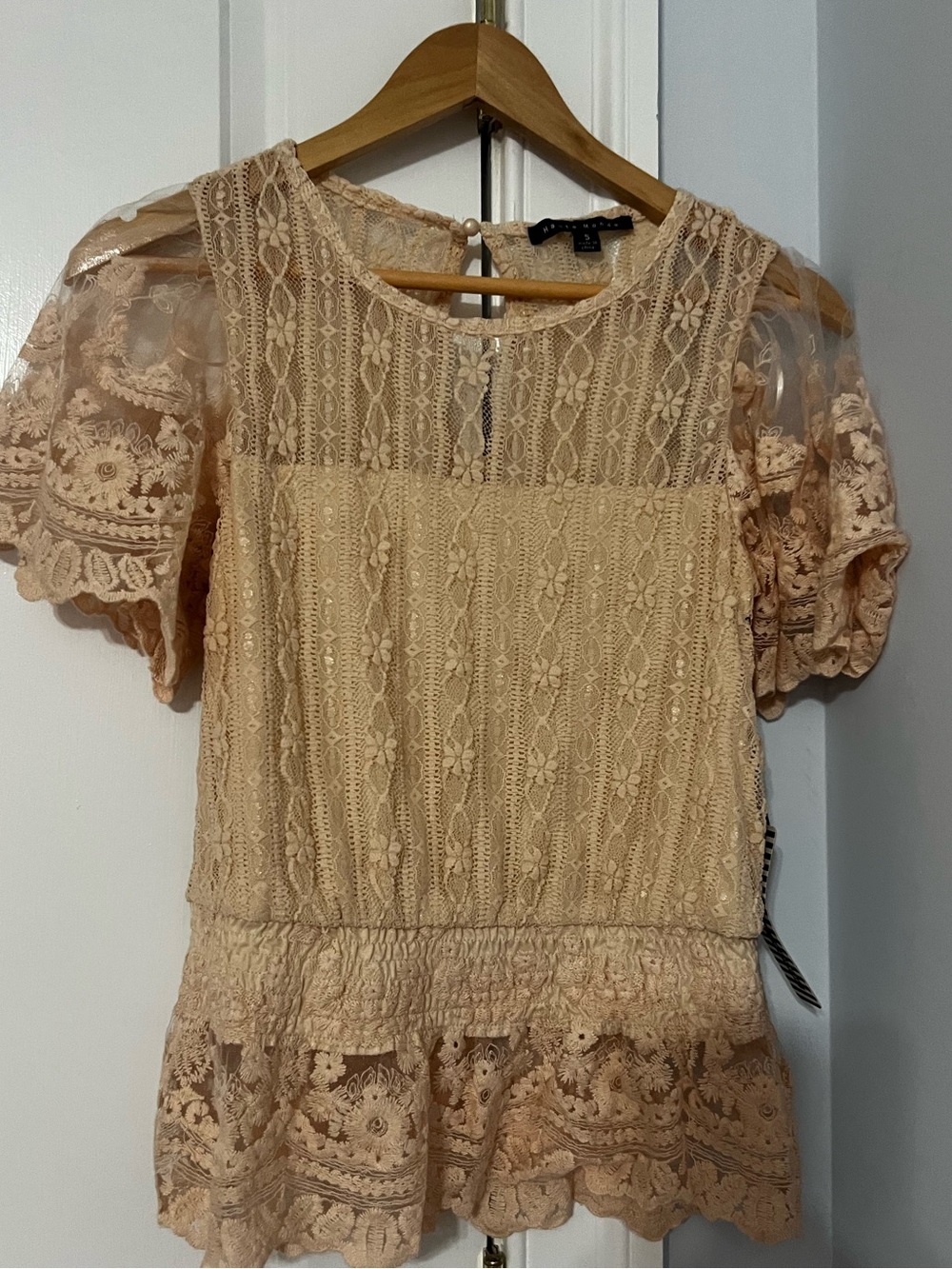 Delicate Lace Short Sleeve Peachy Top size Small NWT
